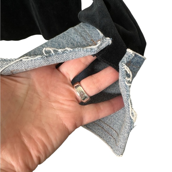 Vintage Black Velour Denim Top Western Snaps Indie Grunge Reworked Style - Picture 4 of 12
